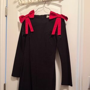 Black Long Dress with Red Bow Accents